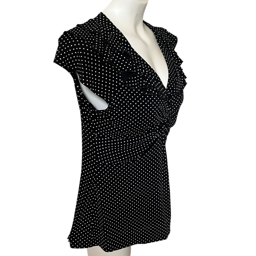 Vintage Polka Dot Ruffled Top Dressbarn Size Large Made in USA Retro Pinup